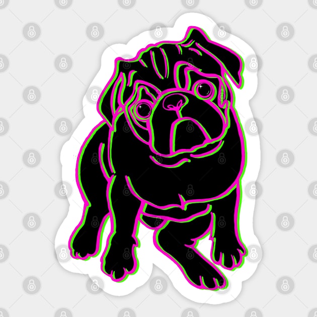 Pug Black Neon Outline 4 Sticker by heathengirl64